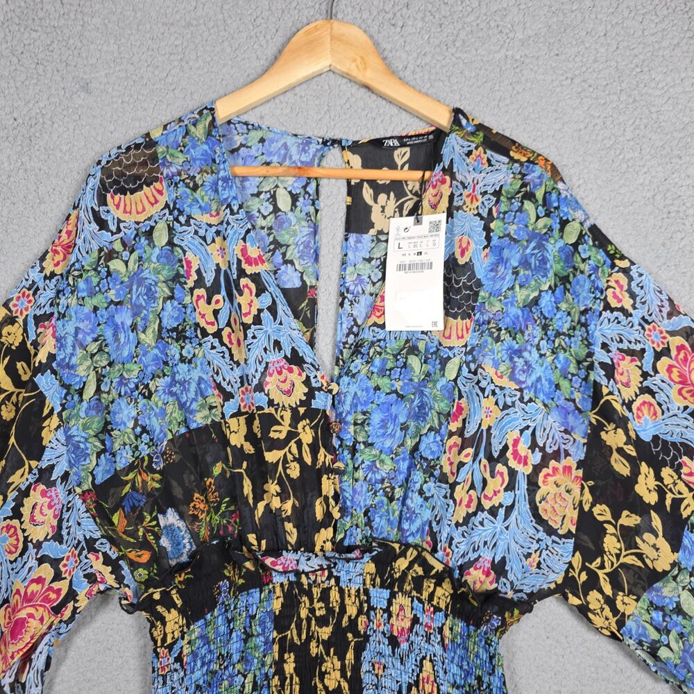 Zara Romper Large Multicolor Patchwork Print Flow… - image 4